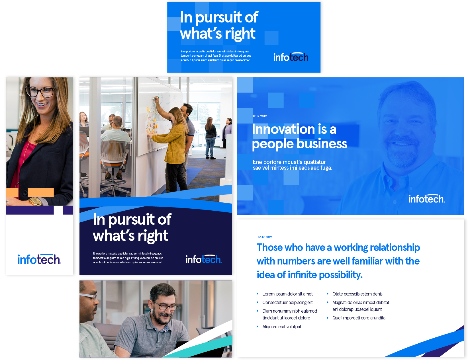 Various graphics with Infotech's 2019 branding